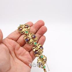 Austria 1890 Art Nouveau Organic Links Bracelet In 18Kt Gold With Gemstones