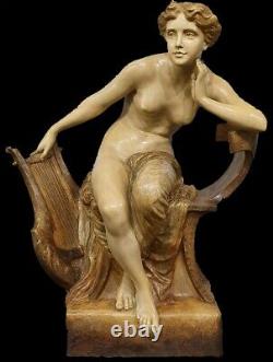 Austrian 62cm Goldscheider Nude Terracotta Muse with Lyre c. 1900