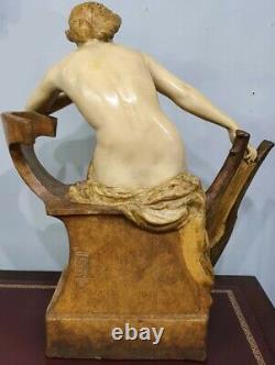 Austrian 62cm Goldscheider Nude Terracotta Muse with Lyre c. 1900