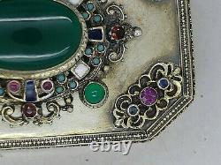 Austrian 800 Silver Jeweled Rare Box Chrysopraise Saphire Amethyst Enamel Rare
