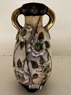 Austrian Amphora Art Nouveau Floral Double Handle Vase Pottery Antique