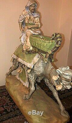 Austrian Amphora Imperial Turn-Teplitz Large Hand Painted Camel Rider Sculpture
