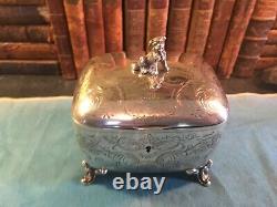 Austrian Antique 800 Silver Sugar Box with dog finial circa 1880s