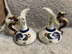 Austrian Art Nouveau 19th century Dragon Handles Bohemian Porcelain 2 Ewers Read