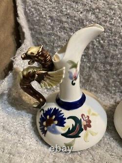 Austrian Art Nouveau 19th century Dragon Handles Bohemian Porcelain 2 Ewers Read