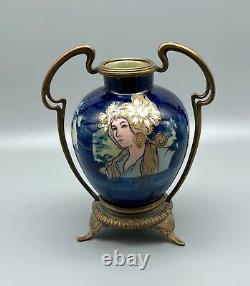 Austrian Art Nouveau 7 BlueWoodland Nymph Portrait Amphora Vase Teplitz RTSK