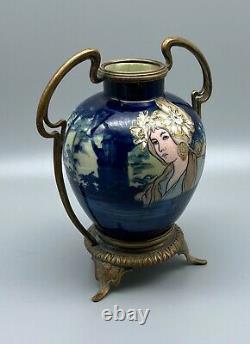 Austrian Art Nouveau 7 BlueWoodland Nymph Portrait Amphora Vase Teplitz RTSK