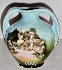 Austrian Art Nouveau Double Dandled Hand Painted Scenic Vase