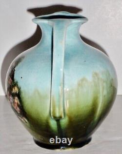 Austrian Art Nouveau Double Dandled Hand Painted Scenic Vase
