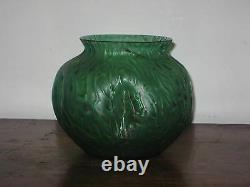Austrian Bohemian Iridescent Green Dimpled Vase Art Nouveau Seaweed Design