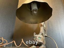 Austrian Bronze Accent Cat Lamp Glowing Eyes Light Up Ca 1930's Deco 37cm