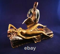 Austrian Cold Painted Bronze Naked Girl in Bed with Moroccan man F Bergmann