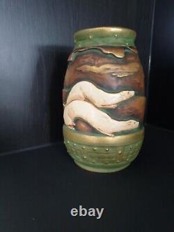 Austrian Czech Amphora Vase Weasels