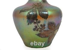 Austrian Iridescent Gold, Blue & Green Glass Vase with Silver Overlay