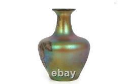 Austrian Iridescent Gold, Blue & Green Glass Vase with Silver Overlay, circa 1900s