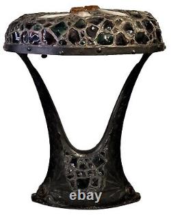 Austrian Jugendstil Bronze Table Lamp with Art Glass Medallions, ca. 1900