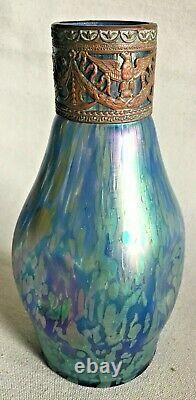 Austrian Loetz Era Blue Eagle Rim Vase