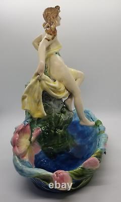 Austrian Majolica Glaze Porcelain Hand Painted Vase Sculpture Signed
