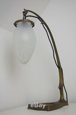 Austrian Secessionist Period Brass Adjustable Table Lamp, Art Nouveau Lighting