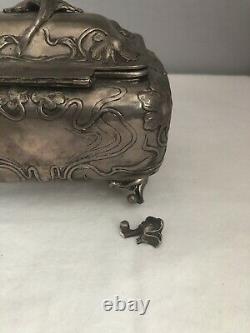 Austrian Silver Sugar Box With Key Art Nouveau Floral Motif 503 Grams