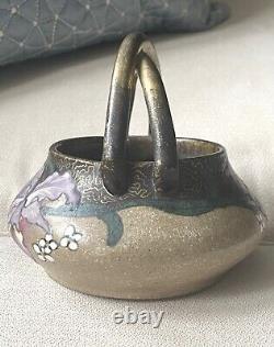 Austrian Stellmacher Teplitz'Orchis Basket Bowl Vase Art Nouveau Orchids