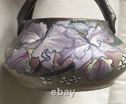 Austrian Stellmacher Teplitz'Orchis Basket Bowl Vase Art Nouveau Orchids