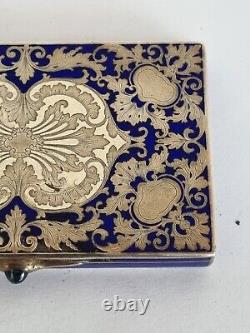 Austrian Vienna 900 Silver Guilloche Enamel Card Case Cigarette Snuff Box