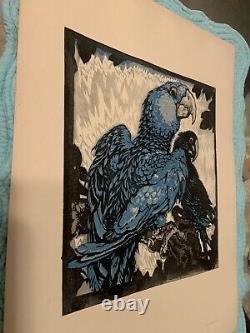 Austrian secession Jungnickel antique print parrots in blue Jugendstil Vienna