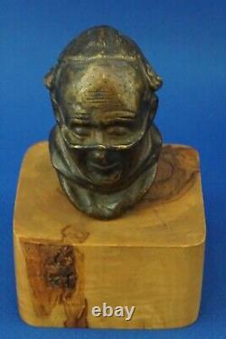 BRONZE BUST SCULPTURE friar monk priest with glasses end 1800 19th Wooden base