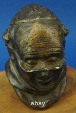 BRONZE BUST SCULPTURE friar monk priest with glasses end 1800 19th Wooden base