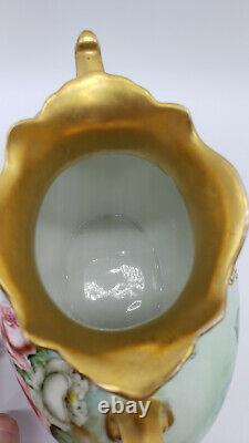 Beautiful Antique Hand Painted Gold Gilded Rose Austrian Vase Stamped H. K. 55