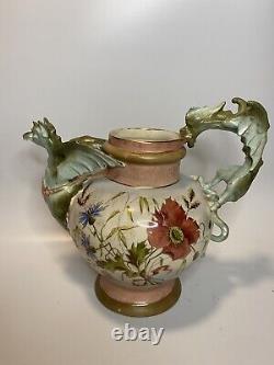 Beautiful Bohemian Austrian Robert Hanke Ewer Pitcher Teapot Vase Dragons 1890s