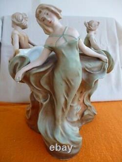 Bernard Bloch Austrian Art Nouveau Pottery Three Maidens Figurine Vase