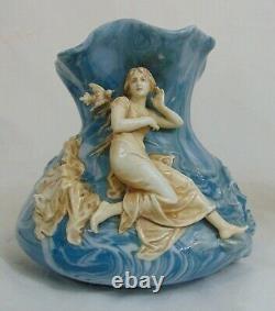 Blue Marble Art Pottery Nouveau Nude Mermaid Figural Vase Austrian Teplitz 6 1/2