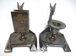 Bronze Vienna Art Nouveau Writing Set 5 PC Inkwell Candle Holders 1900 Chimära