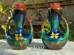 C. 1900 Art Nouveau Old Moravian Austrian Antique Pottery Ceramic Amphora Vases