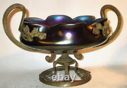 Ca1900 Authentic Art Nouveau Secessionist Bronze Mounted Iridescent Handled Bowl