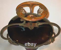 Ca1900 Authentic Art Nouveau Secessionist Bronze Mounted Iridescent Handled Bowl