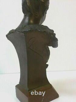 Carl Kauba Art Nouveau Bronze Female Bust Sculpture, Signed, Foundry Mark
