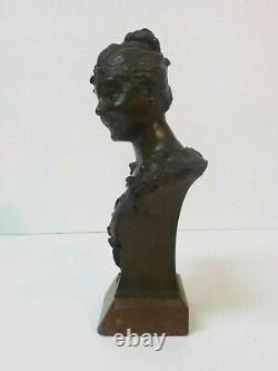 Carl Kauba Art Nouveau Bronze Female Bust Sculpture, Signed, Foundry Mark