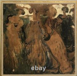 Circa 1890 art nouveau Austrian / German Painting Signed L Right Four women