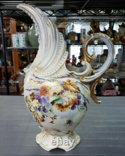 Circa 1895 Austrian Art Nouveau Porcelain Gilded Blackberry Branch Motif Ewer