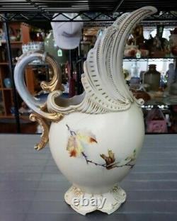 Circa 1895 Austrian Art Nouveau Porcelain Gilded Blackberry Branch Motif Ewer