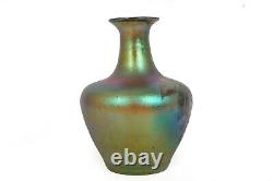 Circa 1900s Austrian Iridescent Gold, Blue & Green Glass Vase with Silver Overlay