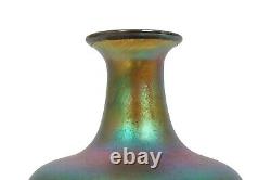 Circa 1900s Austrian Iridescent Gold, Blue & Green Glass Vase with Silver Overlay