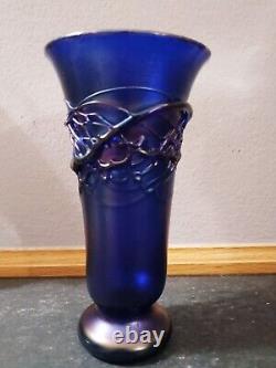 Cobalt Blue Carnival Glass, Iridescent Glass Snake Vase, Austrian Loetz