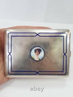 Collectible Austrian silver cigarette case with enamel Art Nouveau 1880-1900