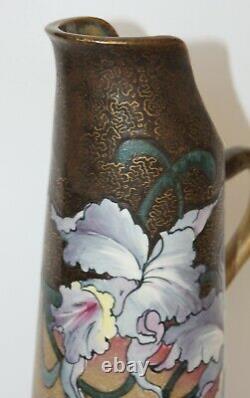 EDUARD STELLMACHER of TEPLITZ-Austrian Ceramic Art Nouveau Pitcher-Orchid-1906