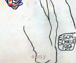 EGON SCHIELE / Original PASTEL Drawing on Paper SIGNED & Dated 1917 / Framed