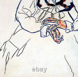 EGON SCHIELE / Original PASTEL Drawing on Paper SIGNED & Dated 1917 / Framed